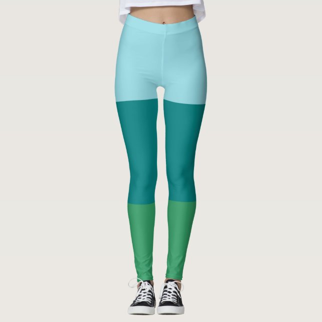 Leggings Tanager Turquoise, Teal Bleu et Kelly Vert Horiz (Devant)