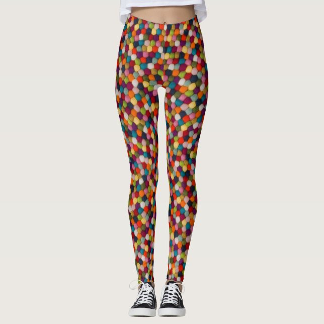 Leggings Tapis Mosaïque de Boules de Feutre Arc-en-Ciel (Devant)