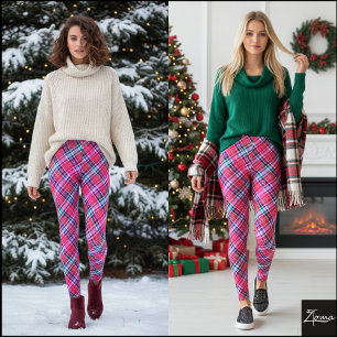 Leggings Tartan à carreaux rose magenta vibrant en diagonal