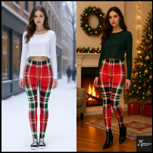 Leggings Tartan à carreaux rustique rouge sage assourdi