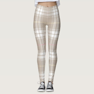 Leggings Tartan blanc beige Plaid Motif Russe 