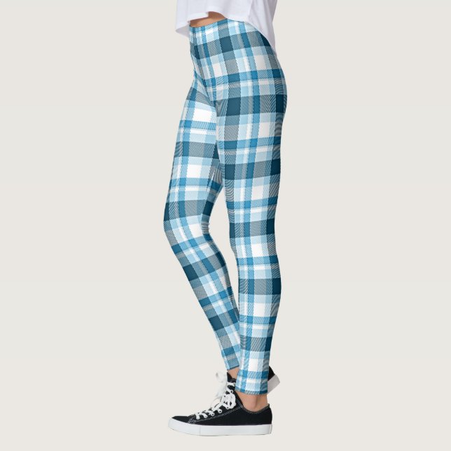 Leggings Tartan bleu clair Turquoise foncé blanc plaqué (Gauche)