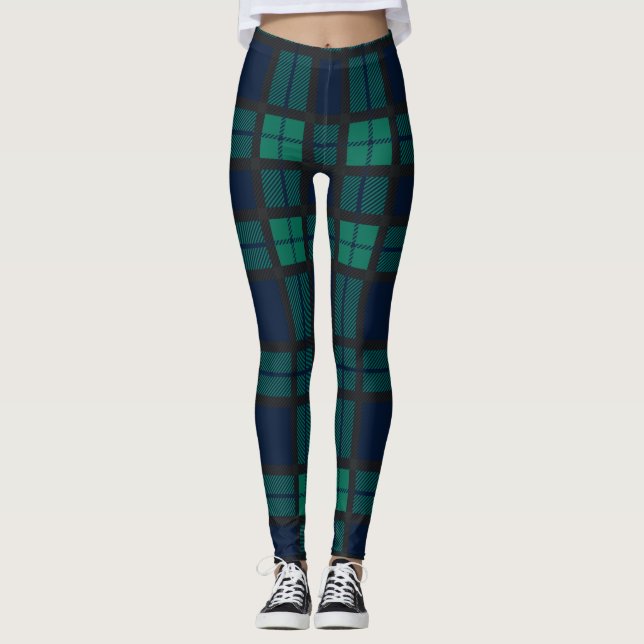 Leggings Tartan Clan Black Watch Plaid Blue Green À damiers (Devant)
