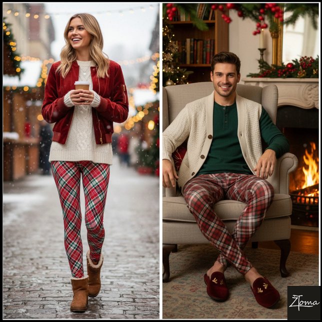 Leggings Tartan Diagonal Rouge Vert Dense Plaid (Créateur téléchargé)