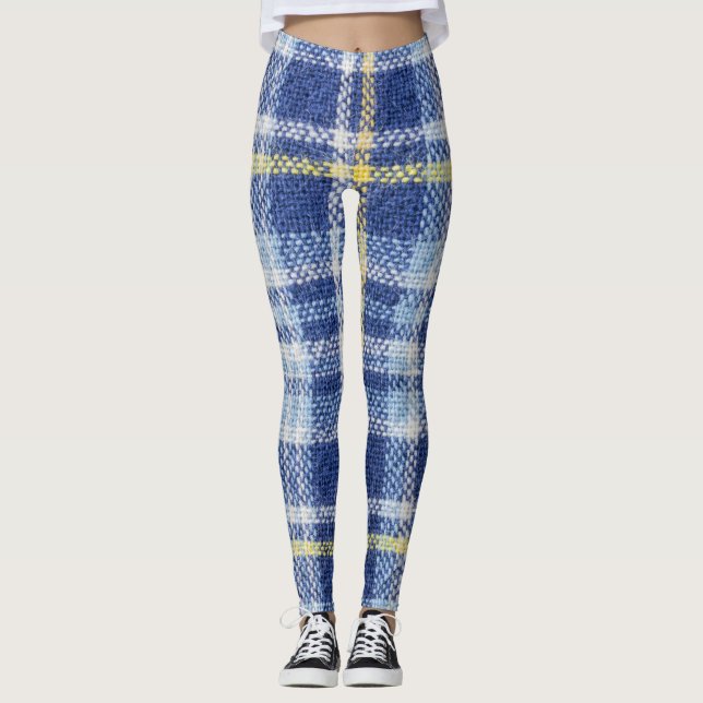 Leggings Tartan jaune bleu : Plaid tendance (Devant)