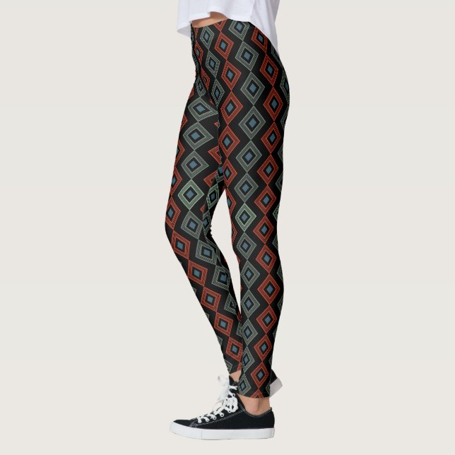Leggings tartan moderne rouge et bleu Capri (Gauche)