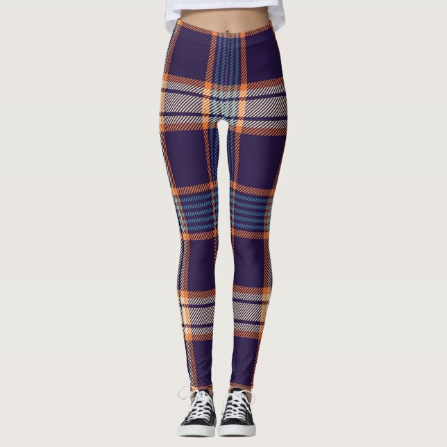 Leggings Tartan plaid, texture marine colorée. (Devant)