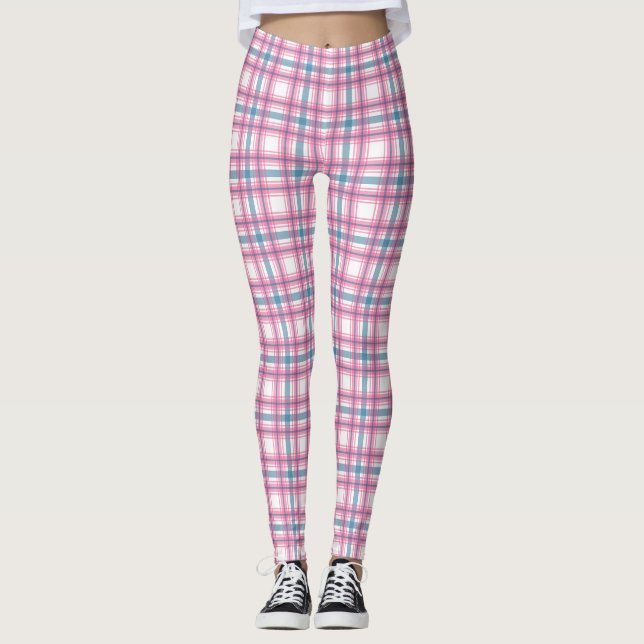 Leggings Tartan Rose Et Bleu (Devant)