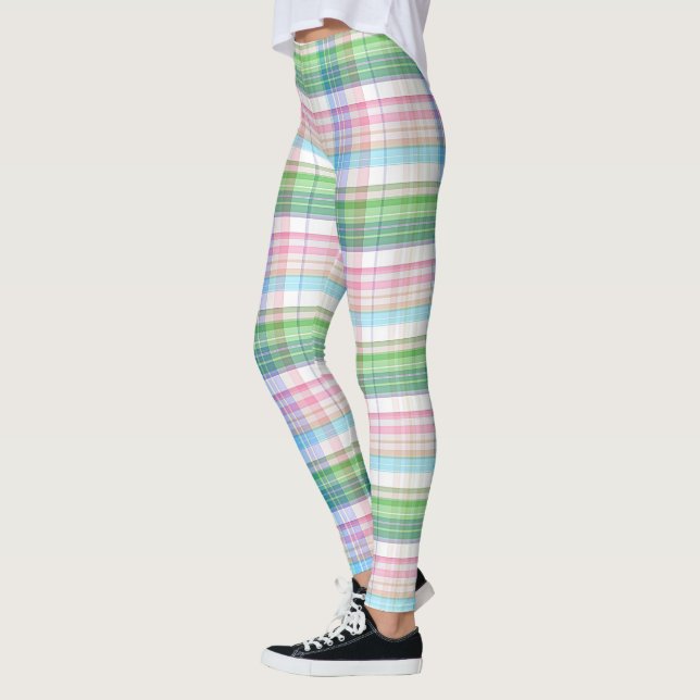 Leggings Tartan rose Turquoise Bleu Chaux Vert Tartan Plaid (Gauche)