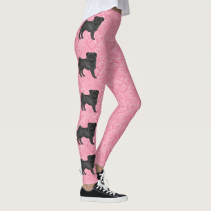 Leggings Tartine de bande dessinée de chien Carlin noir à m