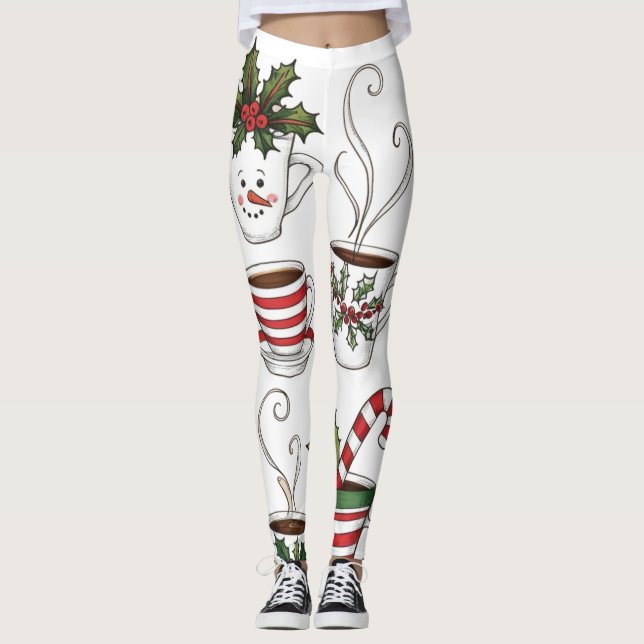 Leggings Tasses à thé drôles pour Noël  (Devant)