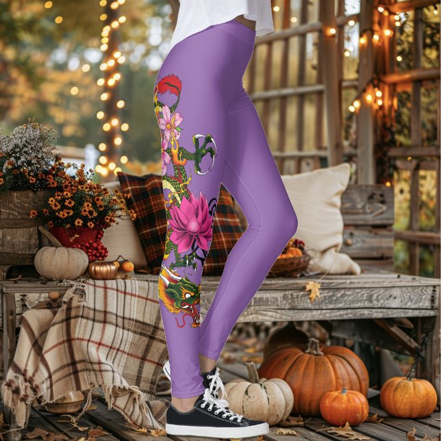 Leggings Tatouage de dragon chinois vert gras lotus sarcell (Créateur téléchargé)