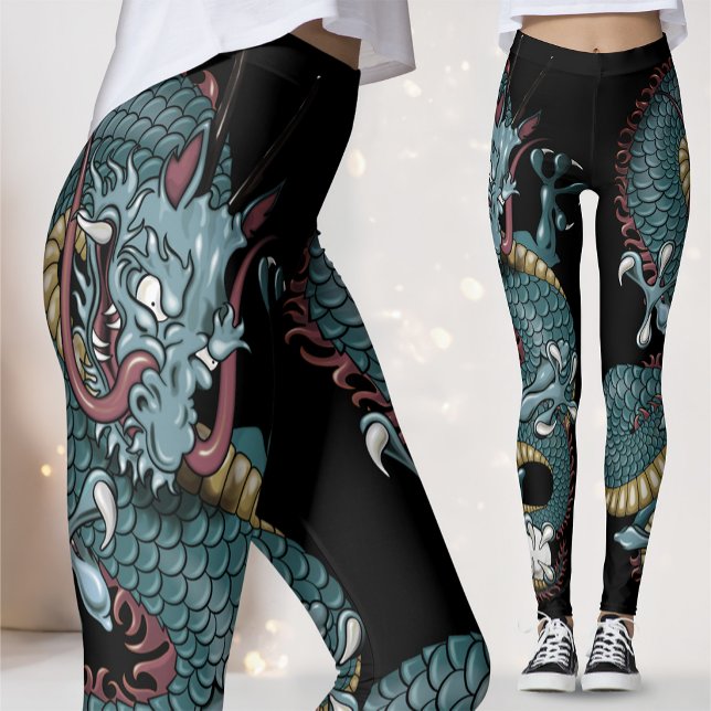 Leggings Tatouage de dragon gothique sur fond noir (Créateur téléchargé)