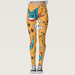 Leggings Tatouage de l'ancienne école : mignon sans couture