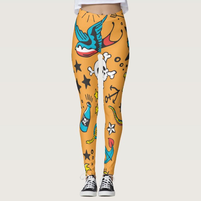 Leggings Tatouage de l'ancienne école : mignon sans couture (Devant)