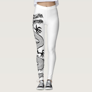 Leggings Tatouage dragon féroce en couleur blanche Arrière 