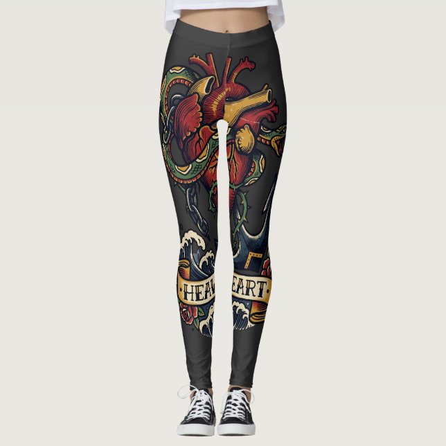 Leggings Tatouage flash de serpent d'ancrage à cœur lourd M (Devant)