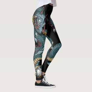 Leggings Tatouage gothique dragon sur noir