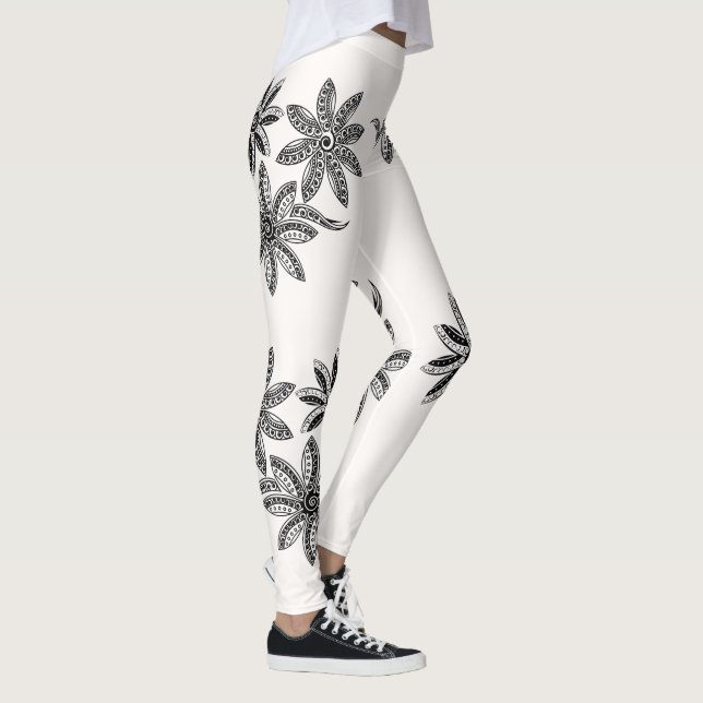 Leggings Tatouage polynésien Floral Noir Blanc Ligne Art (Droite)