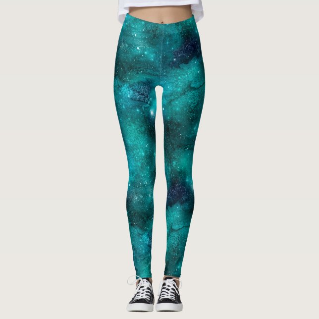 Leggings Teal Galaxy Series Design 8 (Devant)
