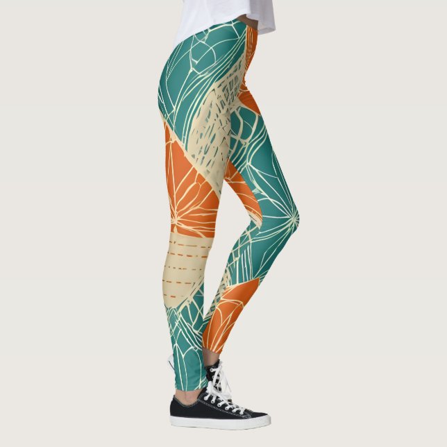Leggings Teal, Orange, and Tan Abstract Flowers  (Droite)