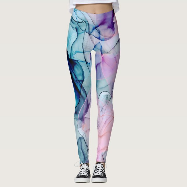 Leggings Téal Pourpre Rose Éthéré Moderne Glamour Encre (Devant)