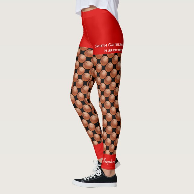 Leggings Team Basketball avec faux short rouge et nom (Gauche)