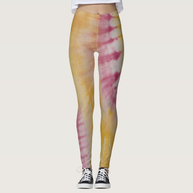 Leggings Teinture De Tie Rose Et Jaune (Devant)