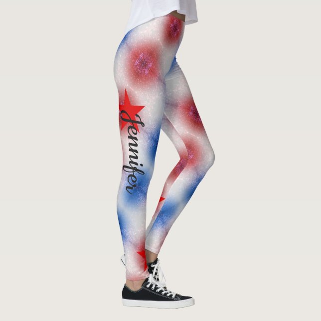 Leggings Teinture Rouge Blanc Bleu Bleu Personnalisé Nom Le (Droite)