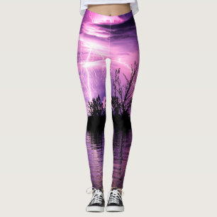 Leggings Tempête de foudre sur l'eau rose et violet