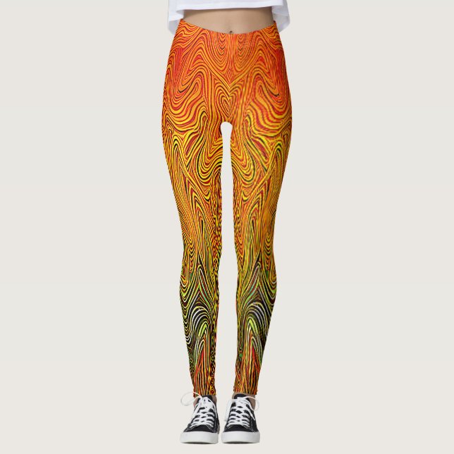 Leggings "Tempête neurale" Orange jaune Abstrait (Devant)