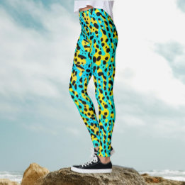 Leggings Tendance Abstrait Turquoise Jaune Motif léopard