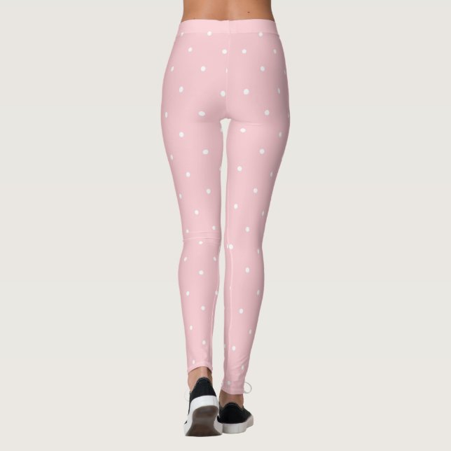 Leggings Tendance Blush Rose Cercles Blancs Points Modèle c (Dos)