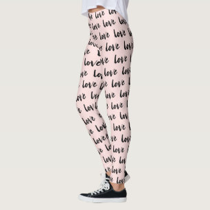 Leggings Tendance Blush rose et Black Love Typographie