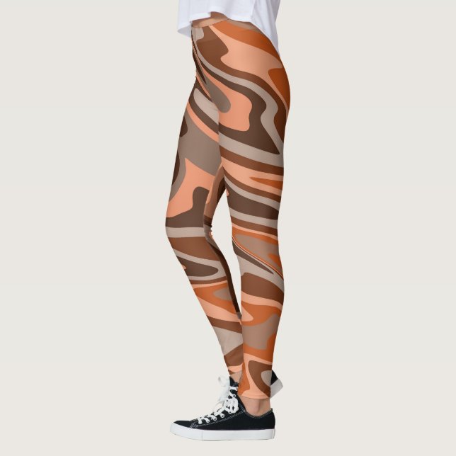 Leggings Tendance boho brun orange Abstrait ondulé (Gauche)
