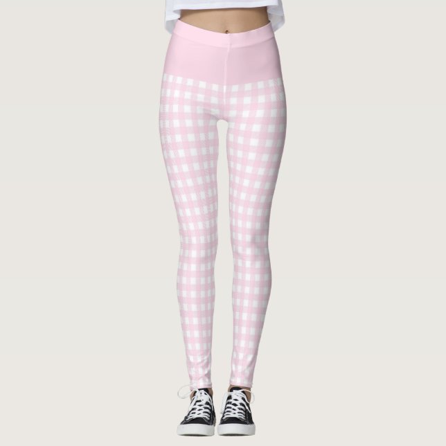 Leggings Tendance rose pâle et blanc chèque En vichy Motif (Devant)