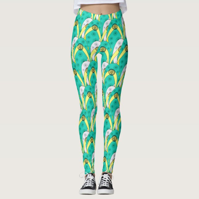 Leggings Tendance Turquoise blanc chevauchement tongs Motif (Devant)