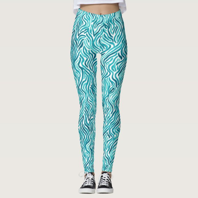 Leggings Tendance Turquoise Ocean Waves Watercolor Motif (Devant)