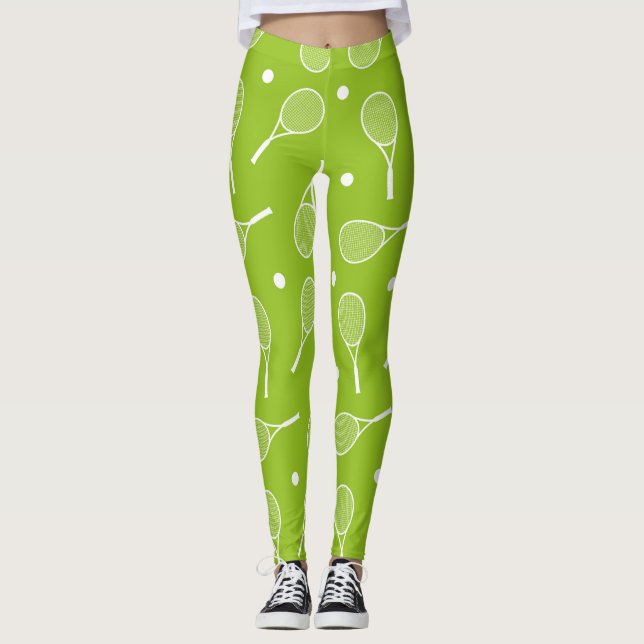 Leggings Tennis ball et raquette sur vert (Devant)