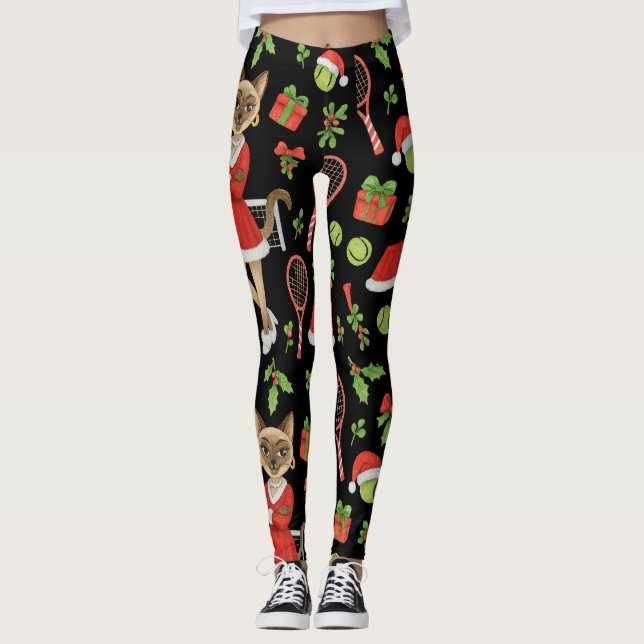 Leggings Tennis Christmas themed fir Siamese cat Lovers  (Devant)