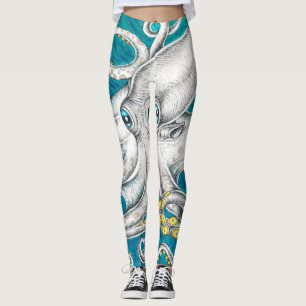 Leggings Tentacles de poulpe encre turquoise verte