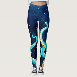Leggings Tentacles Turquoises Galaxy Stars Aquarelle