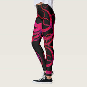 Leggings Tentacules de poulpe de roses indien sur le noir -