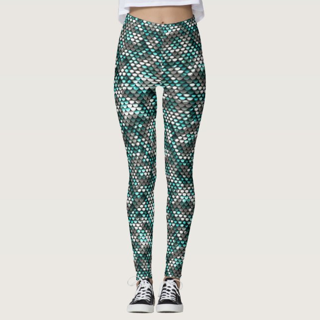 Leggings Tenue à Paillettes Argentées et Bleues (Devant)