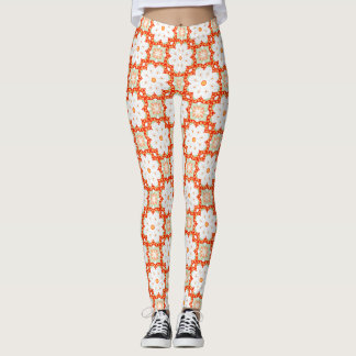 Leggings Terracotta Orange & Sage Green Geometric Floral Le