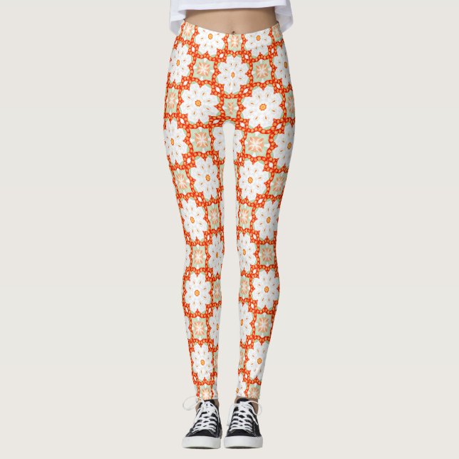 Leggings Terracotta Orange & Sage Green Geometric Floral Le (Devant)