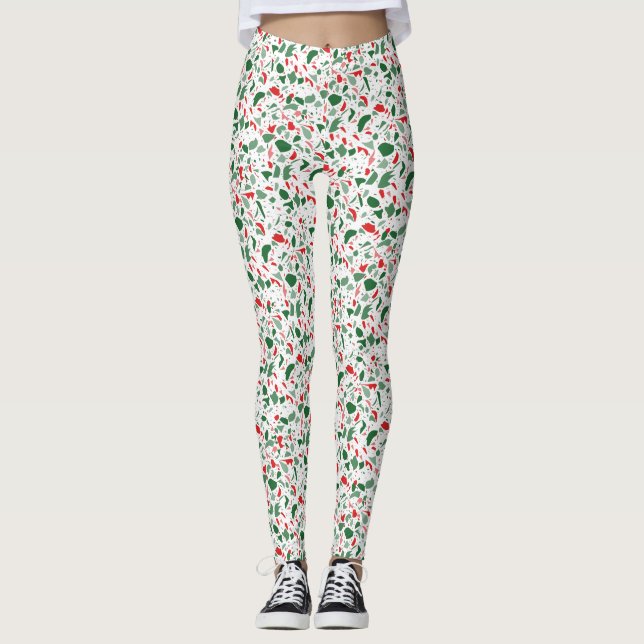 Leggings Terrazzo Green Red Noël Motif (Devant)