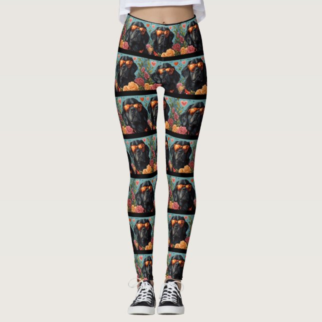 Leggings Terre-Neuve avec Roses de coeur Saint-Valentin (Devant)