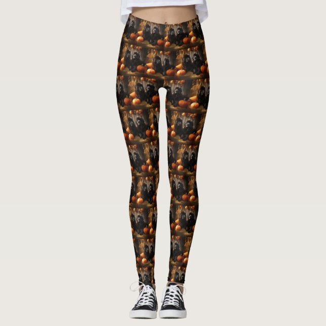 Leggings Terre-Neuve Chiot Automne Citrouille de plaisir (Devant)
