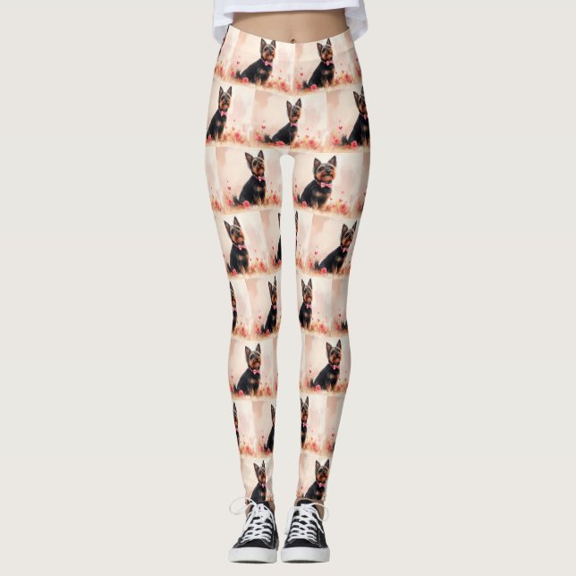 Leggings Terrier australien avec Rose - Saint Valentin (Devant)
